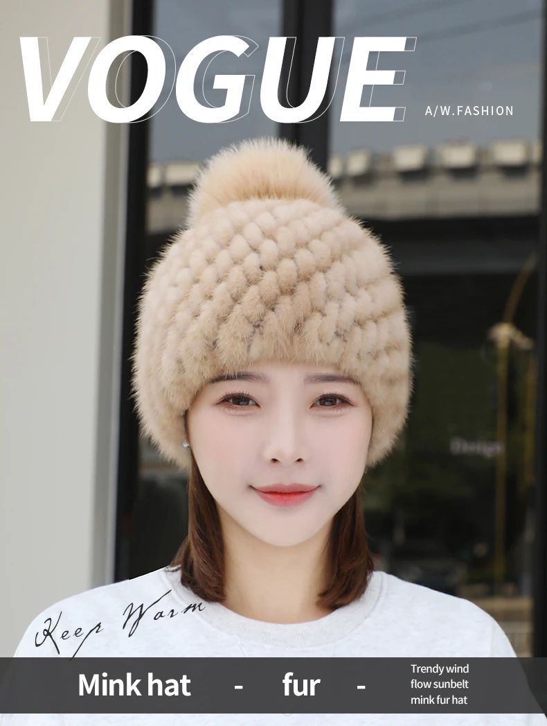 Real Mink Fur Hat for Women Female Fur Cap Ladies Winter Trapper