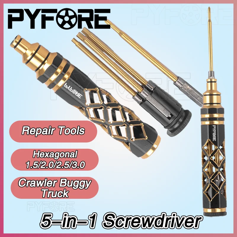 

PYFORE 5-в-1 — шестиугольная отвертка 1,5/2,0/2,5/3,0 для радиоуправляемой модели автомобиля, гусеничного багги, инструментов для ремонта грузовиков, радиоуправляемых автомобилей