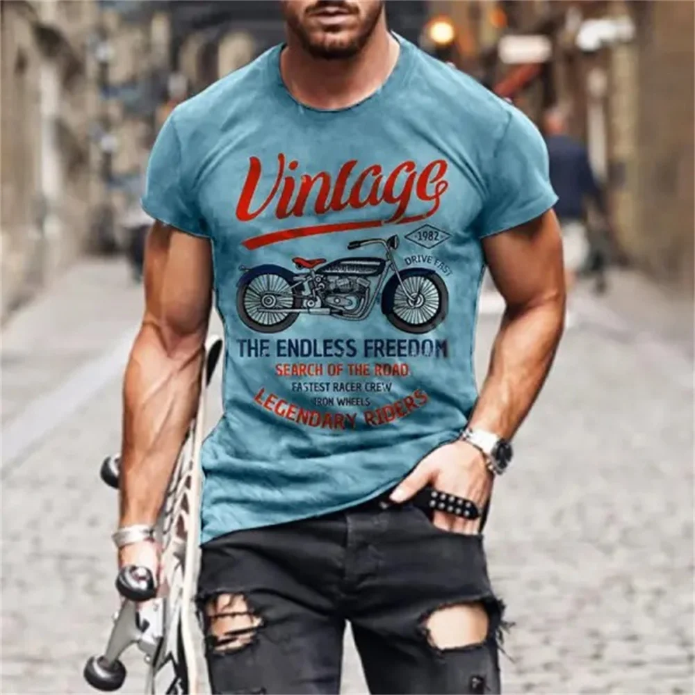 Vintage Motorcycle T-Shirt Men\'s Racing Printed Short Sleeve T Shirt for Men Motor Biker Summer Casual Oversized Tops Clothing