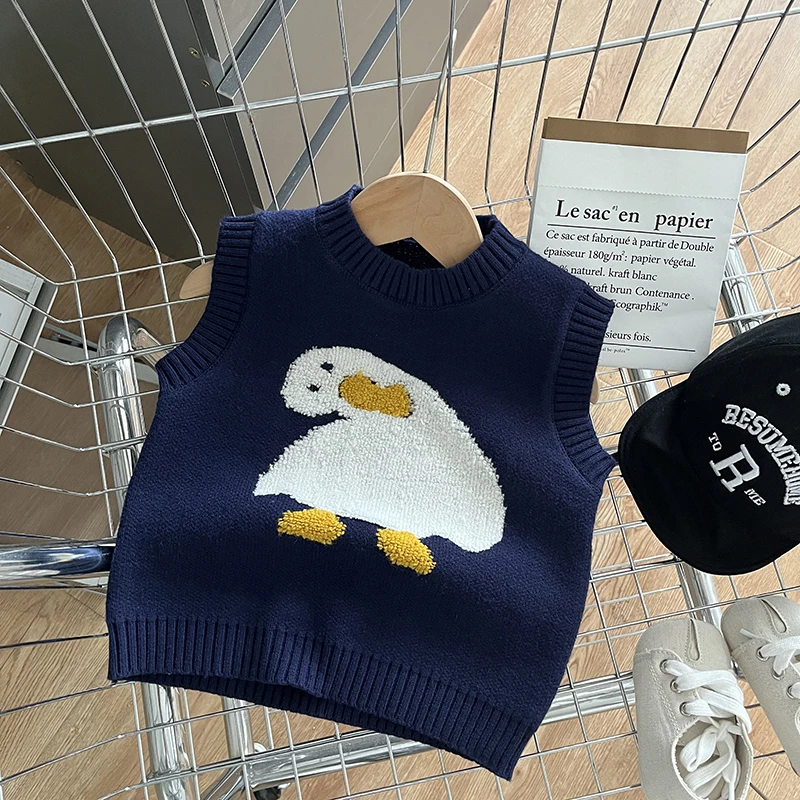 Spring And Autumn Newborn Baby Girls And Boys Sweater Vest Cotton Travel Cute Cartoon Animals O-neck Korean Fashion Soft Casual