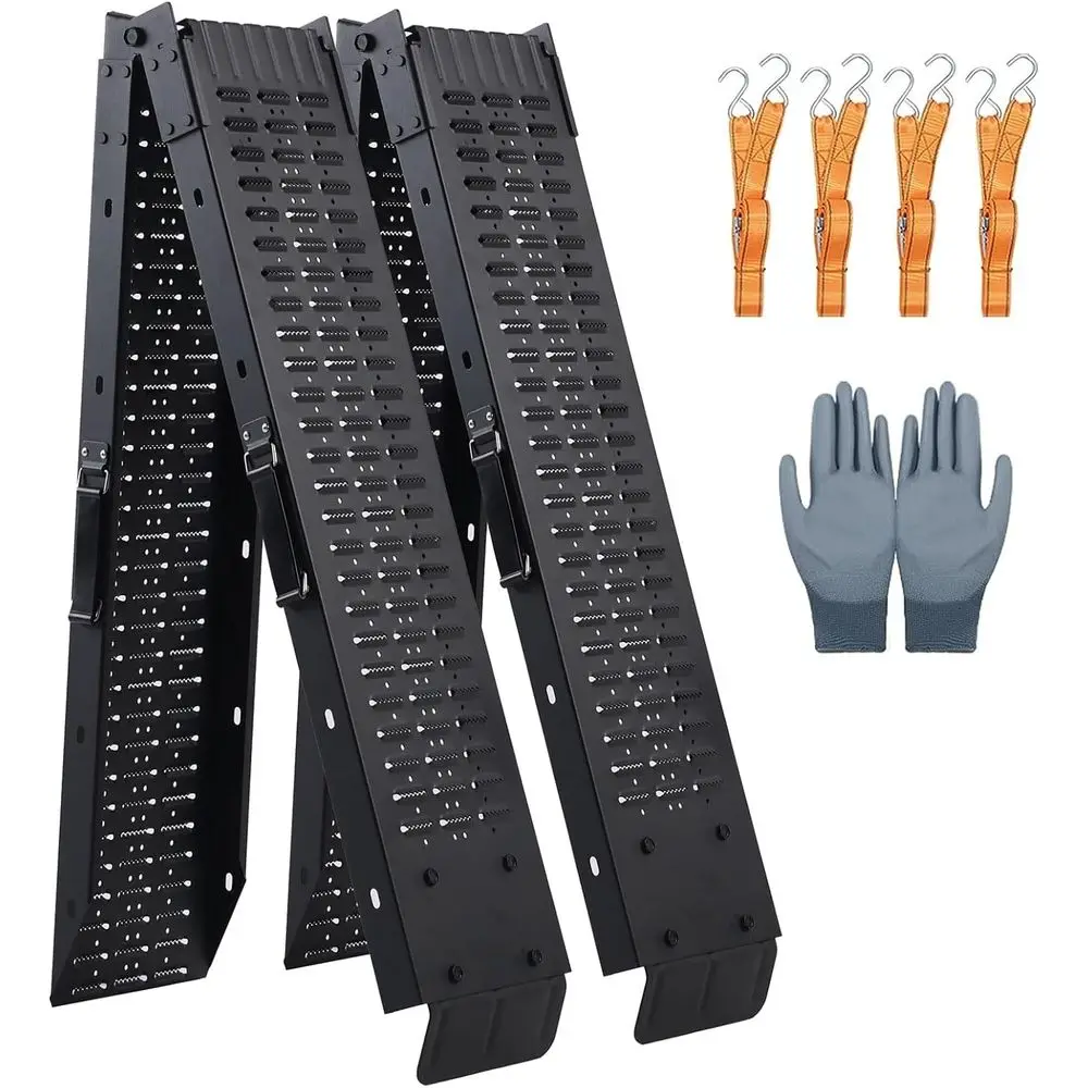 

72,5-дюймовая усиленная складная платформа для погрузки с пескоструйной обработкой, грузоподъемность 1500 фунтов, идеально подходит для мотоциклов, газонокосилок, квадроциклов, UTV и многого другого.