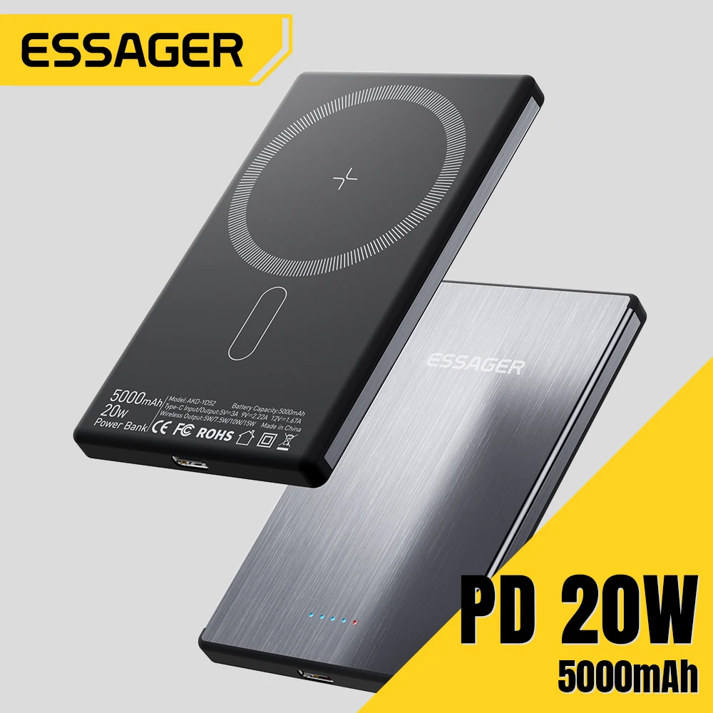 

Essager Thin Wireless Power Bank 50000MAh Wireless Magnetic Power Bank Magsafe Fast Charging For IPhone 15 14 13 Xiaomi Samsung