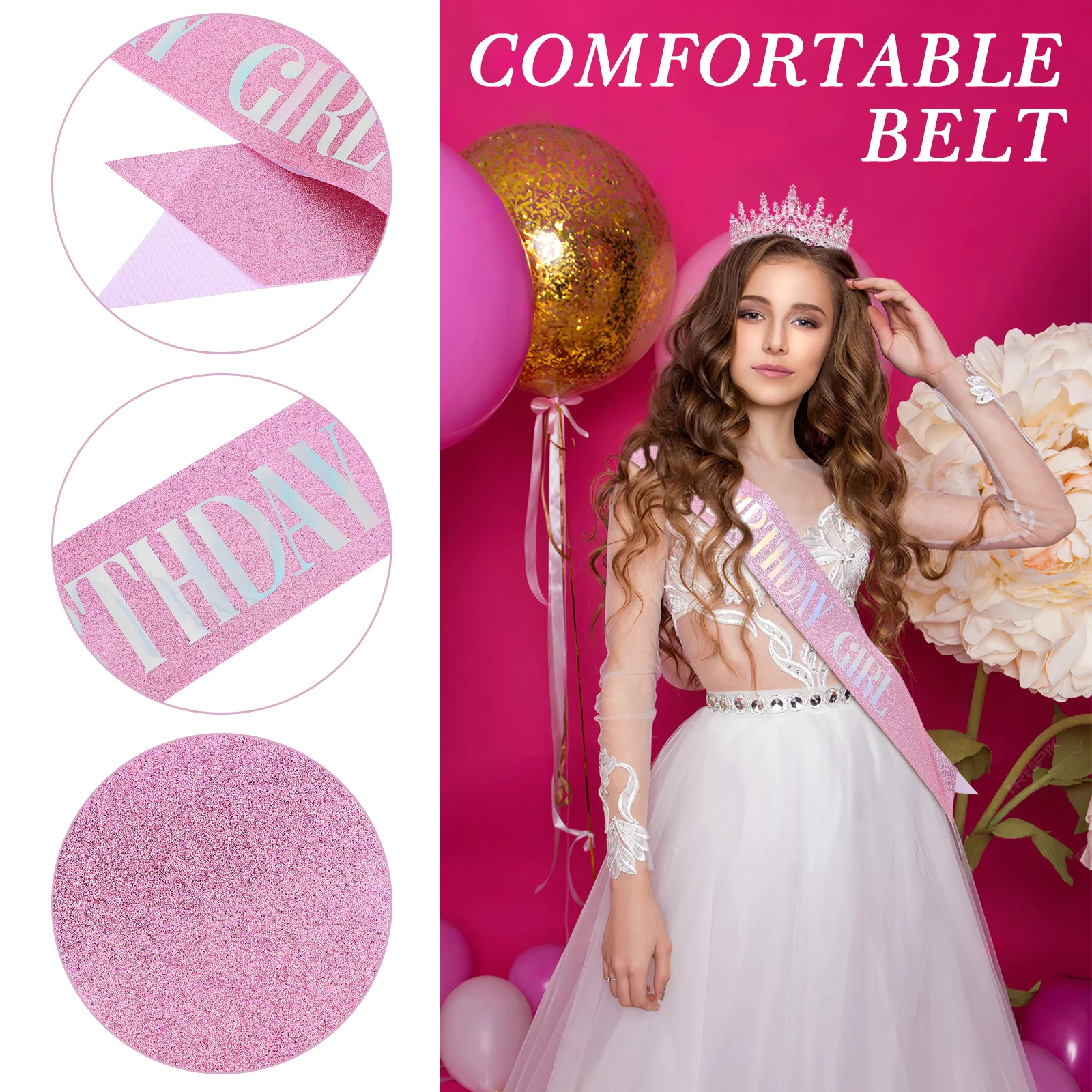 

Crystal Crown Birthday Sash Girls Pink Silver Princess Tiara Adjustable Comfortable Long Lasting Use Party Weddings Photos