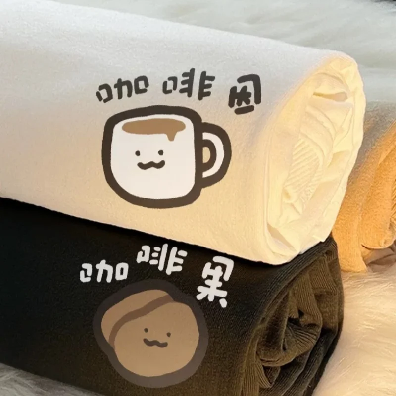 

ZAZOMDE Cartoon Coffee Print Cotton T-Shirts For Men And Women Oversized Couple Tees Soft Breathable Summer Casual Streetwear