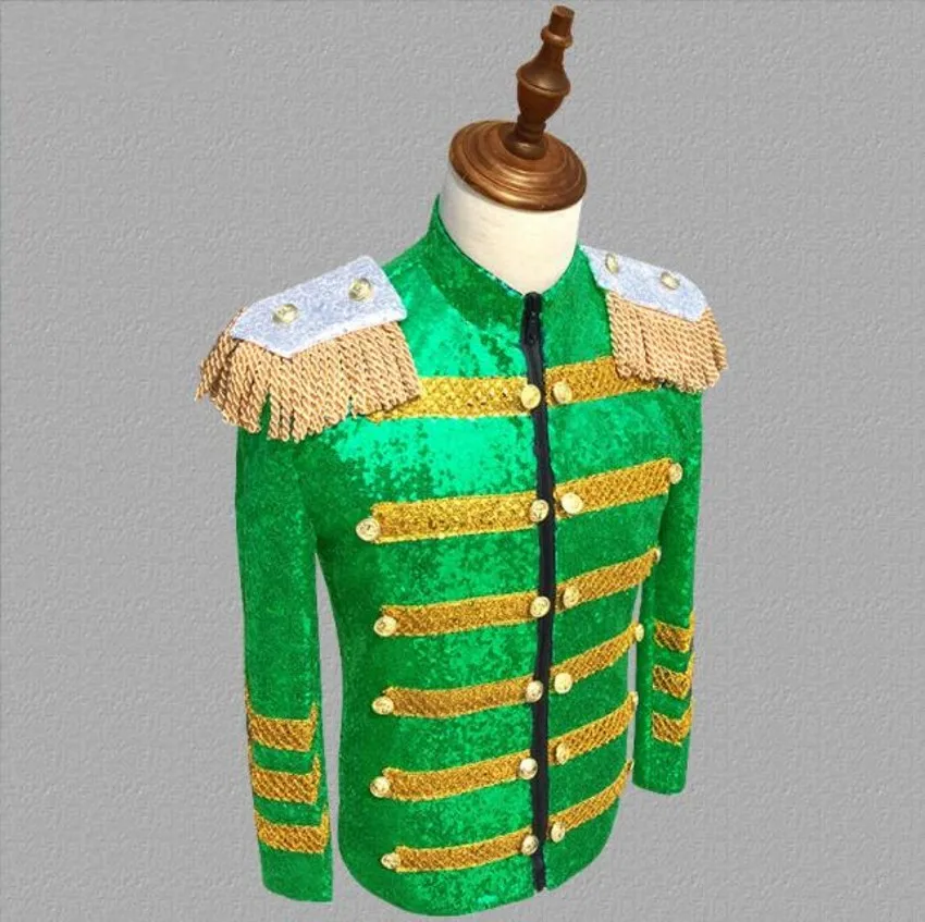 New Men Court Jackets Coat Male Personality Tide Stage Costume Nightclub Bar DJ Sequins Suit Outerwear European Style Plus Size