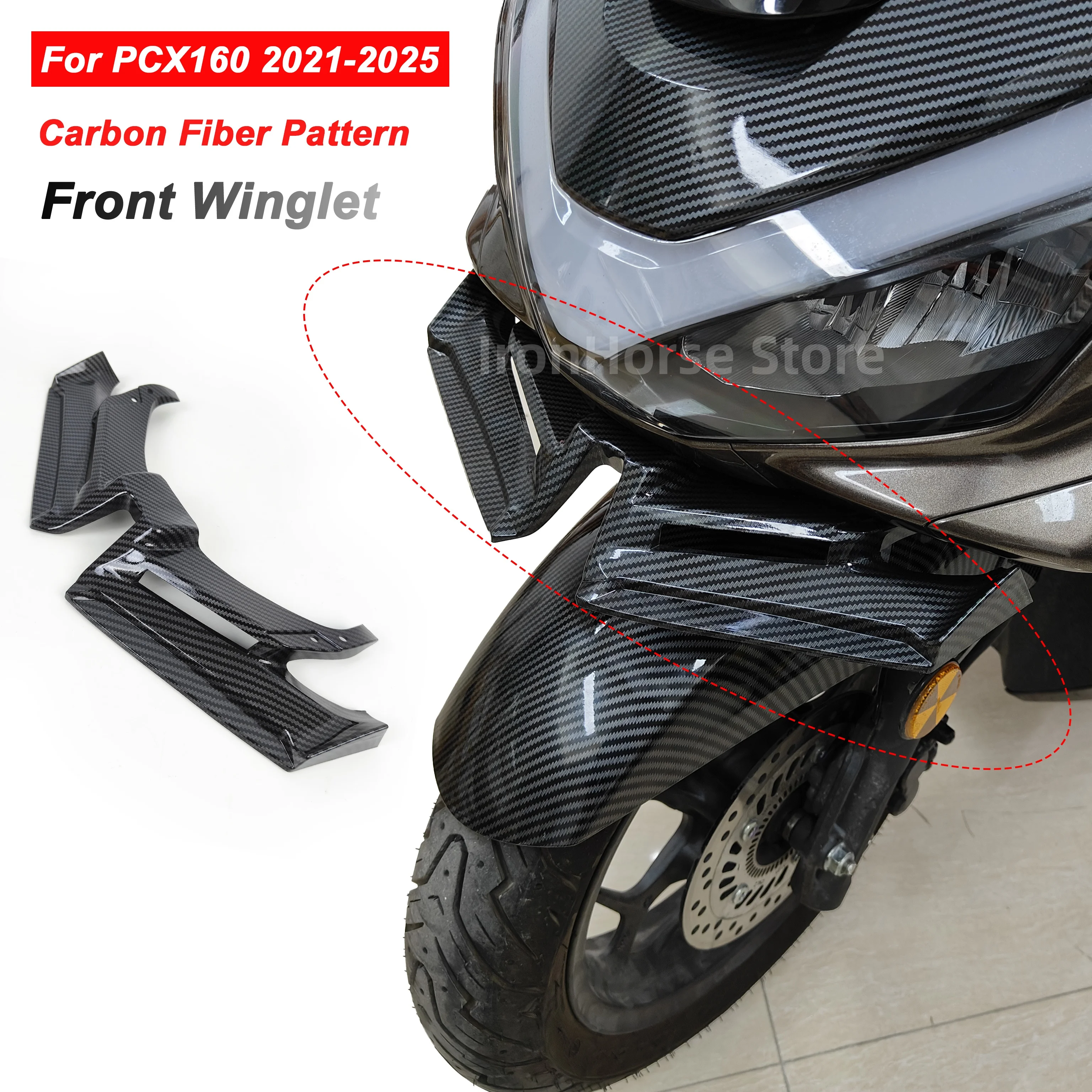 ホンダpcx160 2021-2025用 新型 オートバイアクセサリー カーボンファイバーテクスチャ フロントビーカー ウインドデフレクター エアロダイナミックフェアリングキット