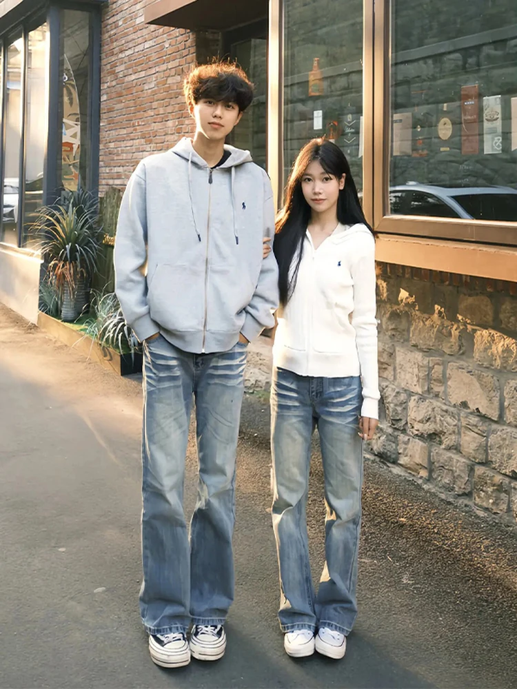 

Blue Men's Jeans Waed adient Bell Bot Slim Fit Straight Leg Denim Pants Autumn Wear Casual Youth Sle