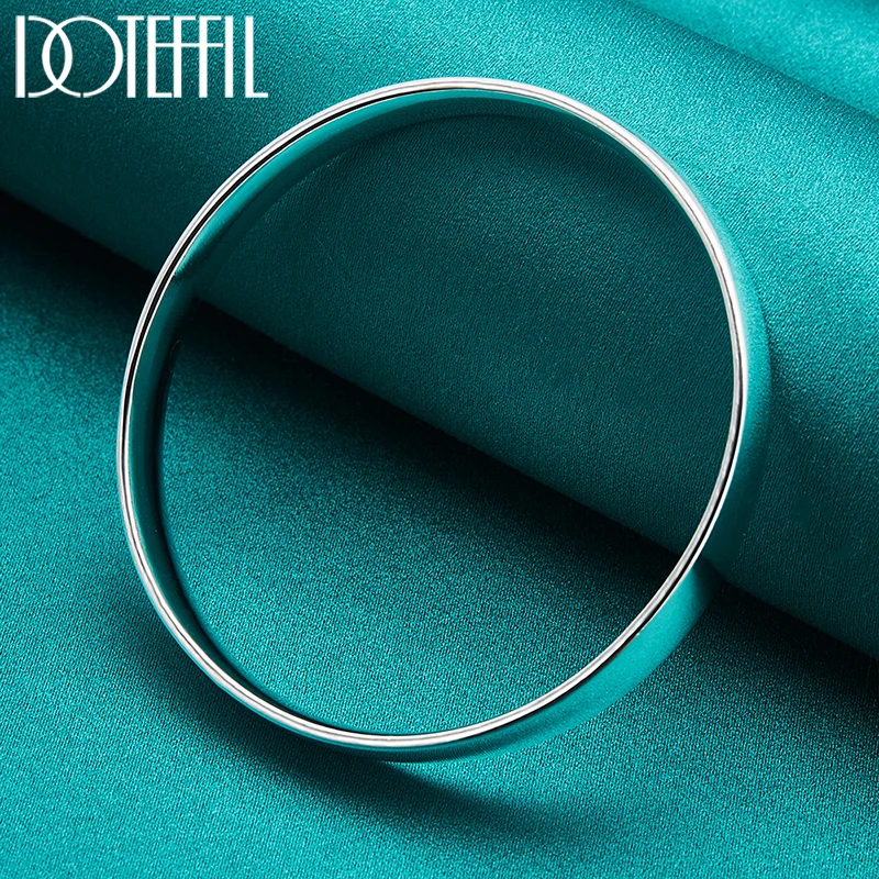 DOTEFFIL 925 Sterling Silver 10mm Smooth Solid Bracelet Bangles For Women Men Wedding Engagement Party Jewelry