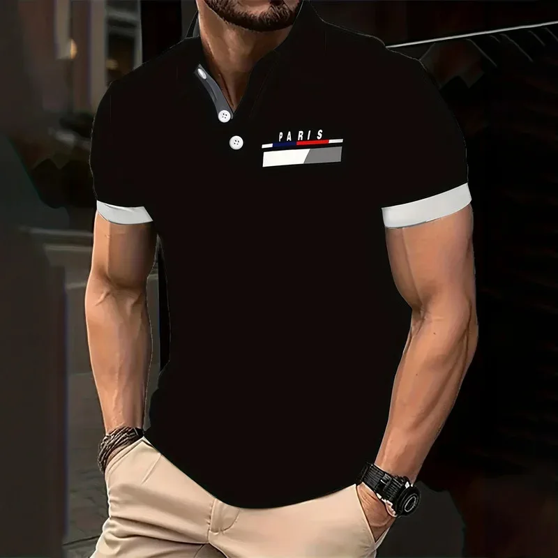 Parisian Print short-sleeved Polo Shirt For men's Casual style, multi-functional Lapel shirt, Summer Street men's Casual Breatha view 2