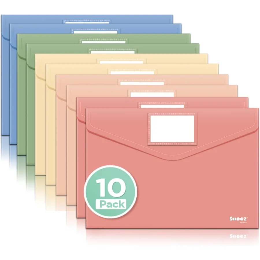 

10Pack Plastic Envelopes Plastic File Folder Folde for Documents Retro Colo Super Heavyweight Document Holder Storage Pouches F