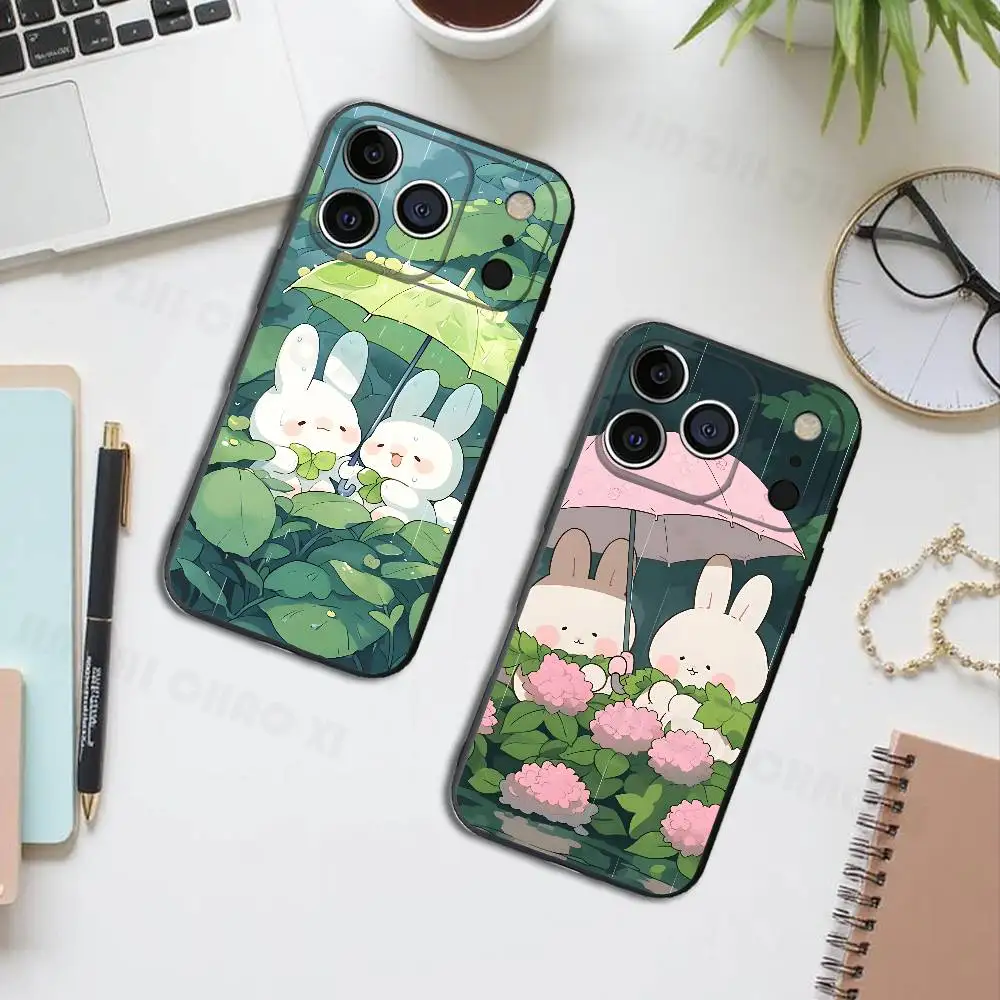 

Kawaii Rabbits Silicone Soft Phone Case For IPhone17 16 15 14 13 12 11 Pro Max Plus X XR SE Cover