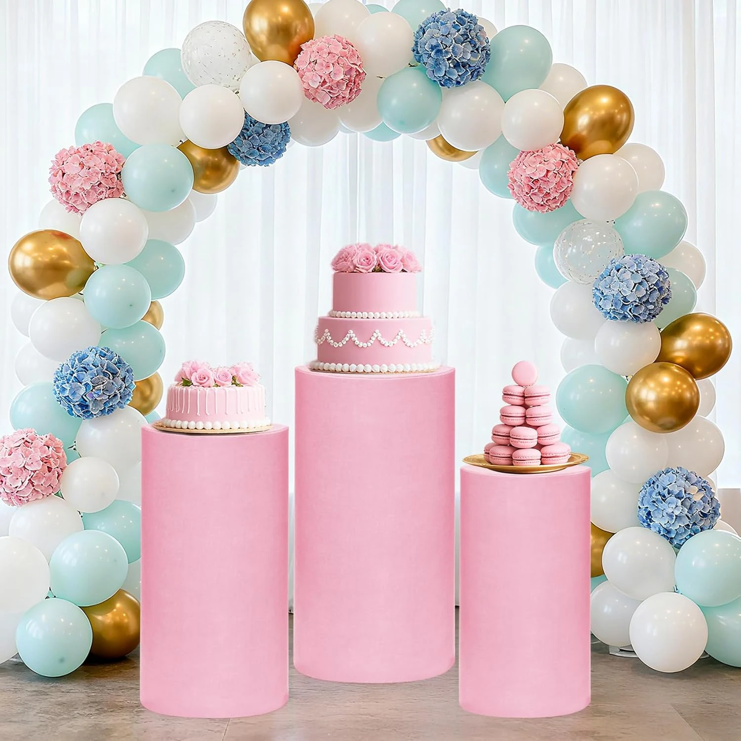 Yeele - 1/3/5 Fundas Rosas para Pedestales Cilíndricos, Decoración para Fiestas, Bodas o Cumpleaños, Fondo para Pastel de Bebé