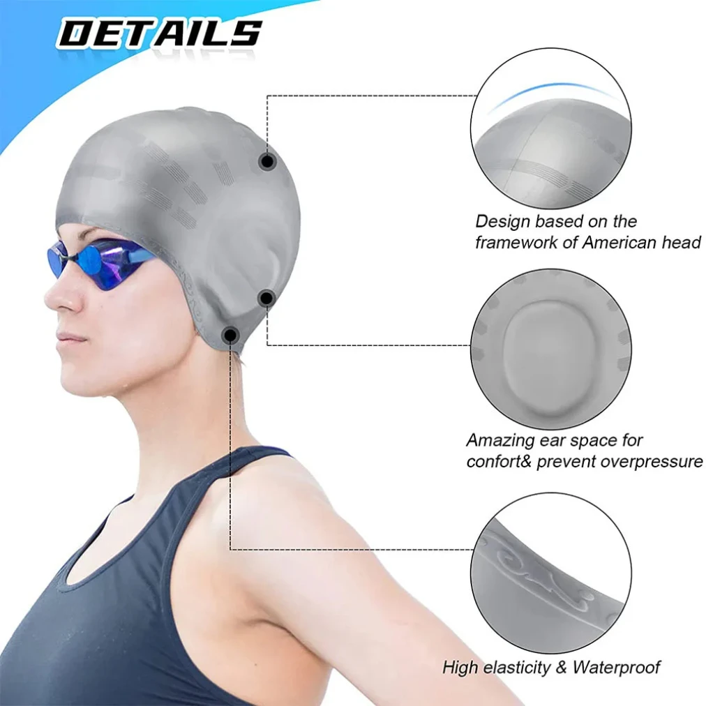 Swimming Cap Ear Protection Cap Solid Color Silicone Waterproof Detachable Durable Large High Elastic Long Hair Swimming Cap