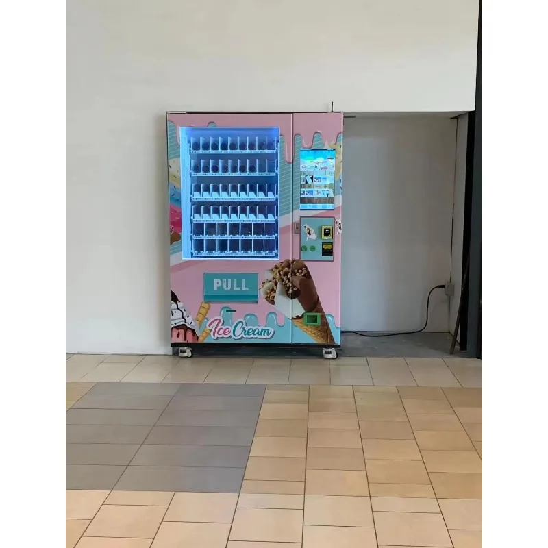 ماكينة بيع الآيس كريم بتصميم جديد لعام 2021 (تشغيل ذراع الروبوت، آيس كريم ناعم/زبادي مجمد + دعم فيديو عبر الإنترنت)