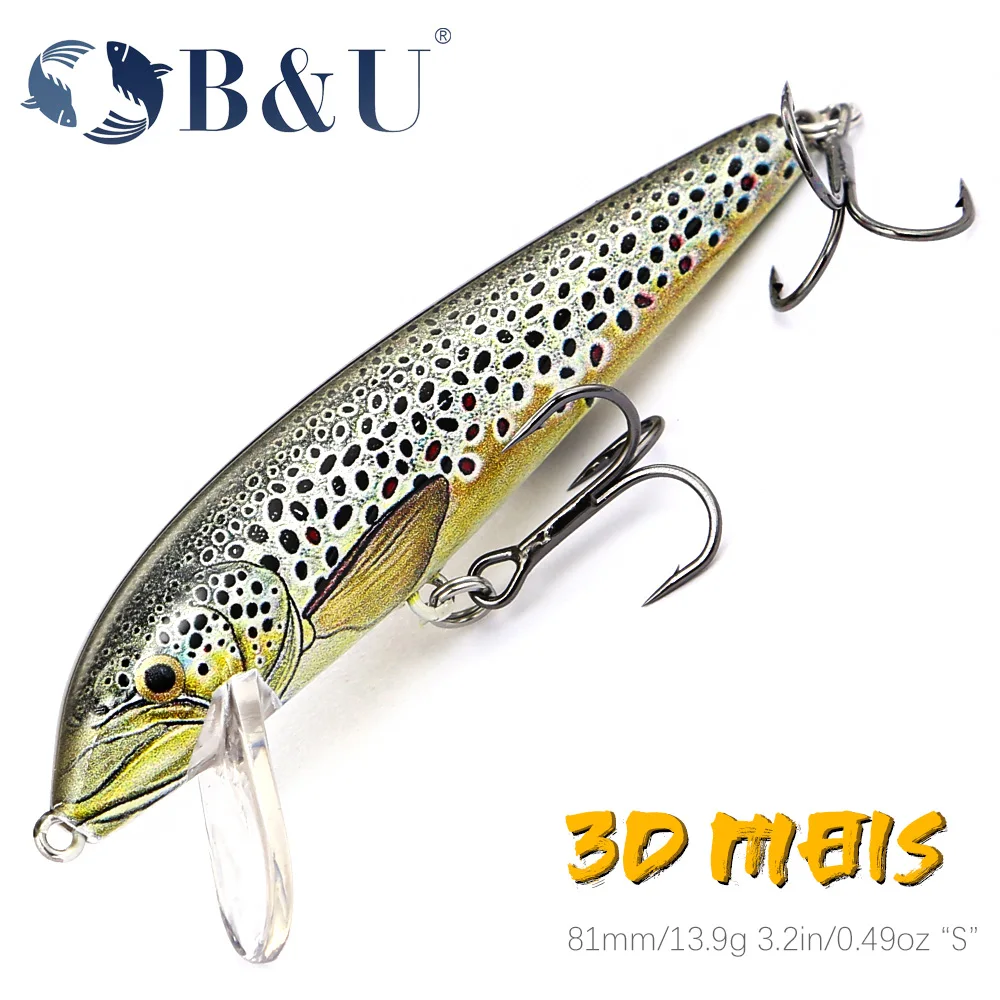 B&U 80mm Sinking Minnow Wobbling Fishing Lure Artificial Baits For Bass Perch Pike Trout Hard Bait Jerkbait Fishing Tackle