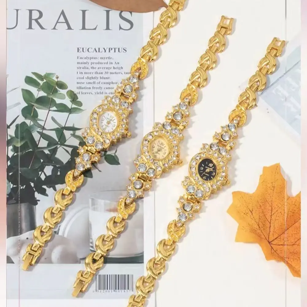Women Watch Jewelry Set Gold Crystal Design Necklace Earrings ring Female Quartz Watch Women's Gifts For Valentine With Box