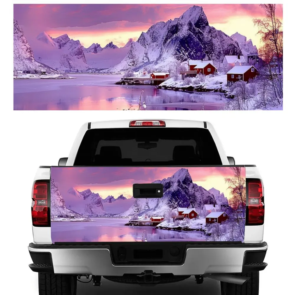 

Snowy Mountain Sunset Lake Print Car Tail Trunk Protect Vinly Decal Auto Accessories Hood Decoration Sticker for Off-road Pickup