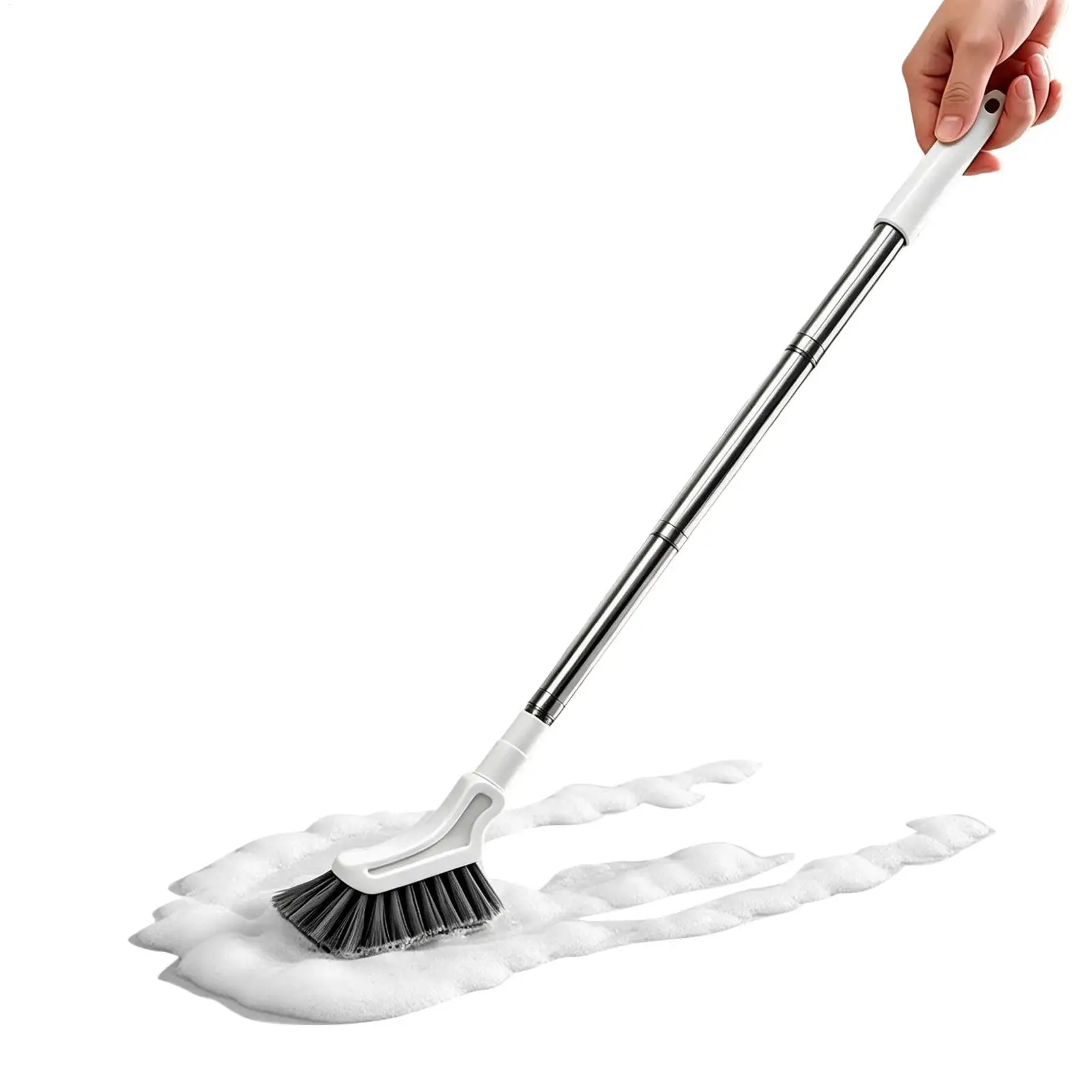 Floor Scrub Brush Telescopic Pole Narrow Head Elastic Bristles Long Handle Floor Scrubber Brush for Wall Deck Kitchen Bathtub