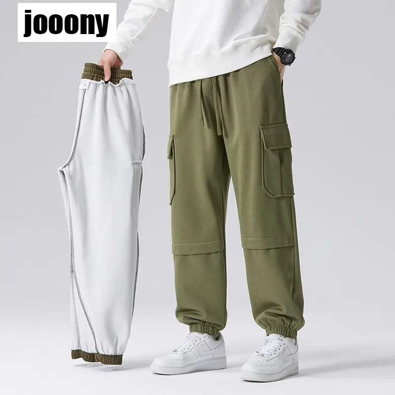 

2024, осень-зима, теплые однотонные мужские модные повседневные простые брюки с несколькими карманами, свободный крой, модные спортивные штаны в молодежном стиле