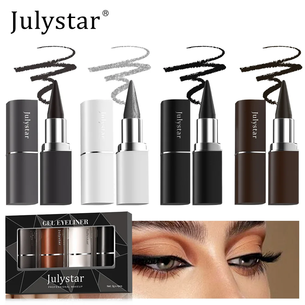 Julystar New 4 Pcs Eyeliner Gel Set Silky Smooth Matte Texture Waterproof Durable Fashion Professional Eyeliner Makeup 3g * 4