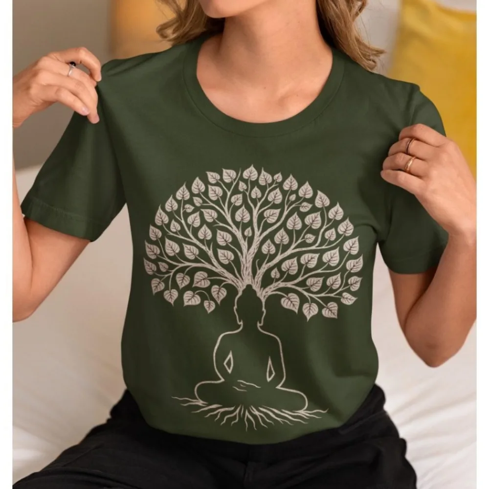 Buddha Bodhi Tree T-Shirt Enlightenment Symbol Tee Zen Spiritual Gift Minimalist Buddhist Shirt for Mindfulness & Peace Yoga Tee