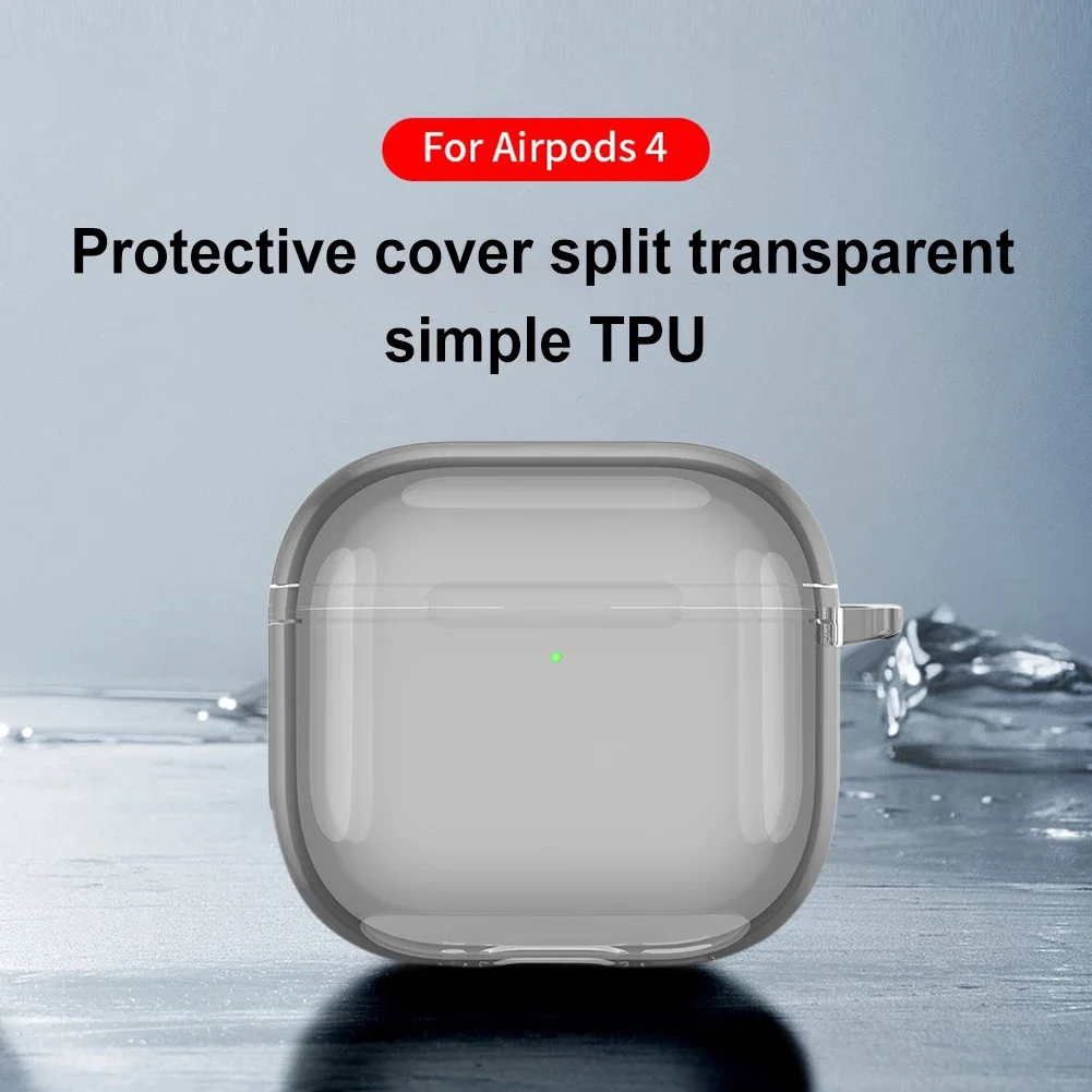 Soft TPU Shockproof Clear Case Cover for Apple AirPods 4 2024 with Carabiner and Anti Fall Protection image 3