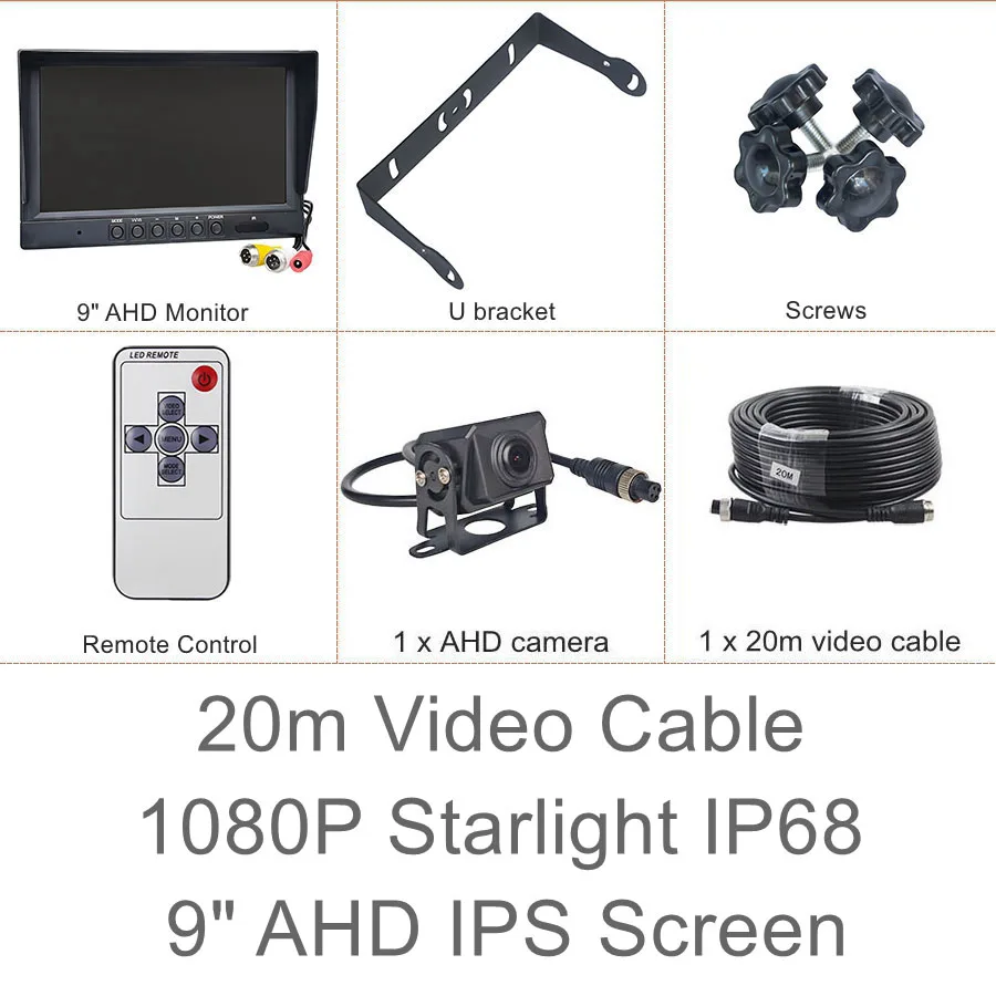 SMALUCK 9 inch AHD IPS achteruitrijcamera monitor 1080P IP68 waterdicht Starlight AHD achteruitrijcamera voor auto, bus, woonboot, vrachtwagen