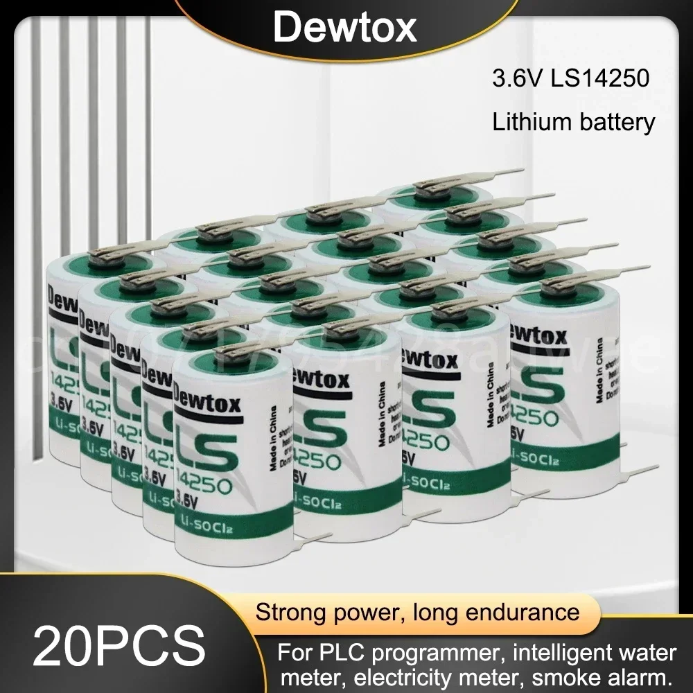 20PCS 3.6V 1200mAh LS14250 14250 Li-Ion Lithium Battery with Pins for PLC CNC Machine Tools Touch Screen Gas Water Meter