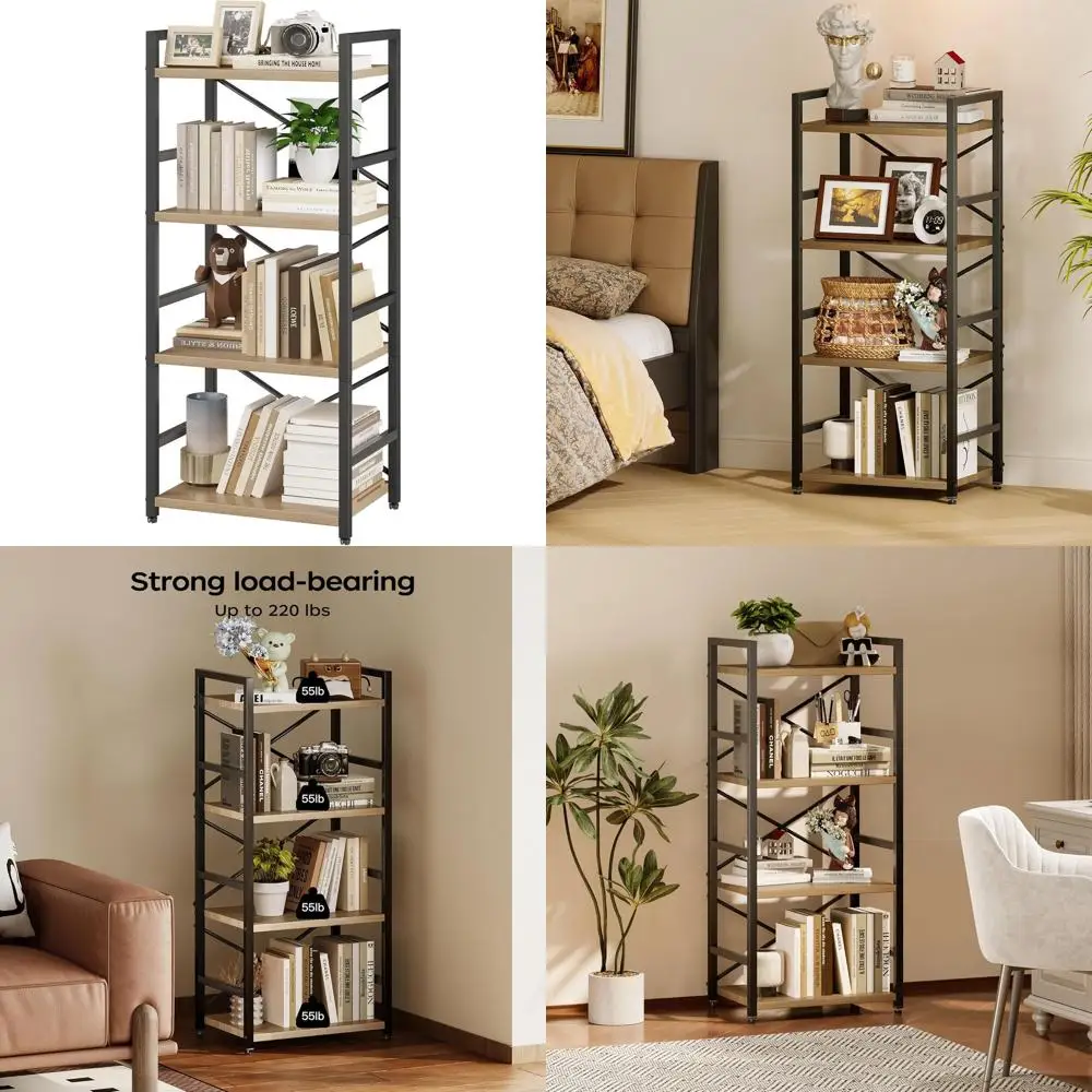 

Compact 4-Tier Metal Bookshelf for Kids, Ideal Storage Solution for Living Room, Bedroom, and Home Office in Light Coffee Finish