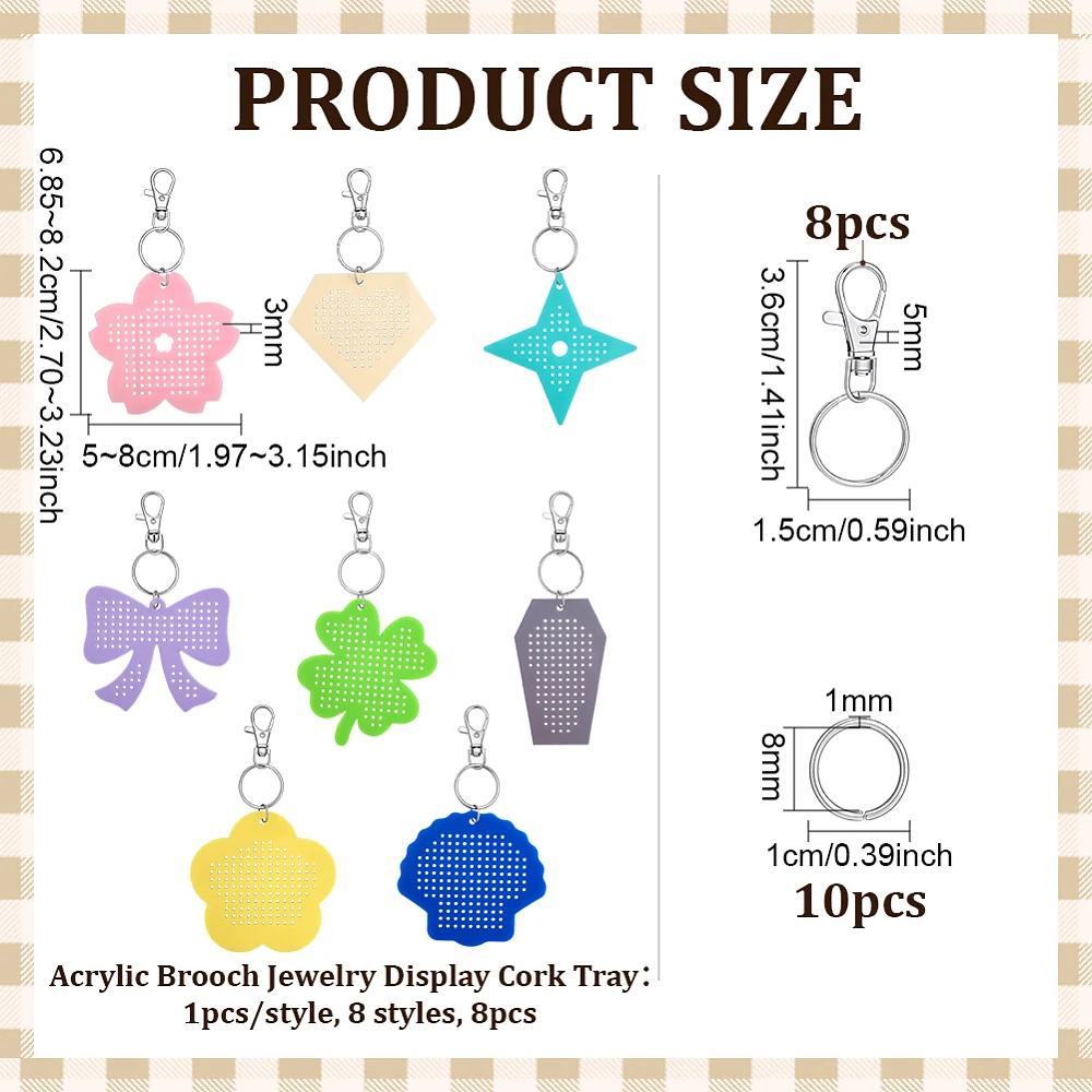 8Sets Acrylic Pin Display Keychain Acrylic Brooch Display Trays with Brass Jump Rings Alloy Clasps for Badges Brooches Enamel