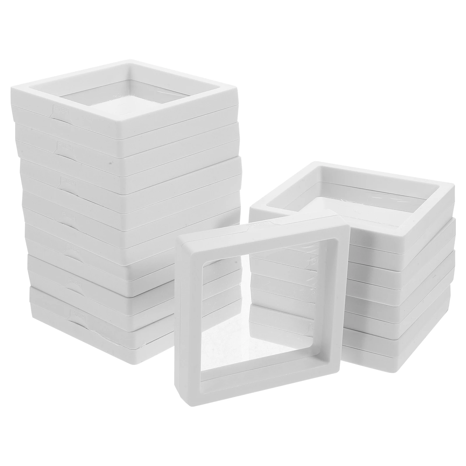 

12 Sets Black Transparent PE Film Boxes 9x9x2cm Frames for Jewelry Storage Dust Proof Waterproof