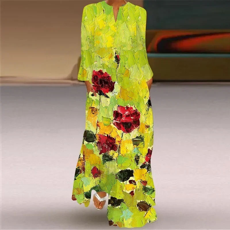 2023 Women New Plus Size Dress Autumn Winter Beach Party Long Dress Fashion Hot Maxi Dress Loose Floral Print ElegantOutfits