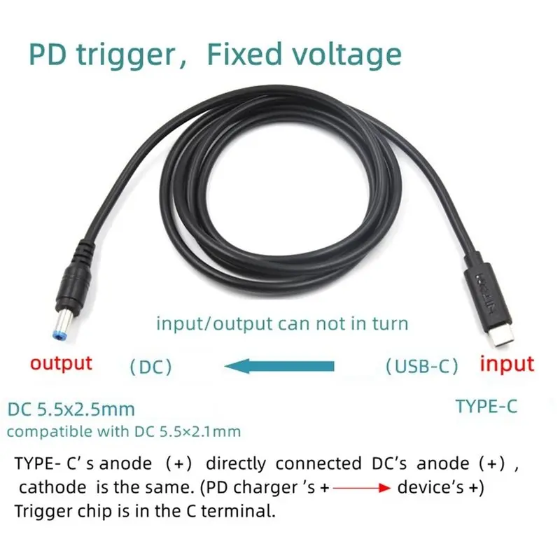 ABJF-Fixed-Voltage 12V 5A 100W PD Trigger Cable, Fast Charging Type-C To DC Power Cord For Laptops/Routers