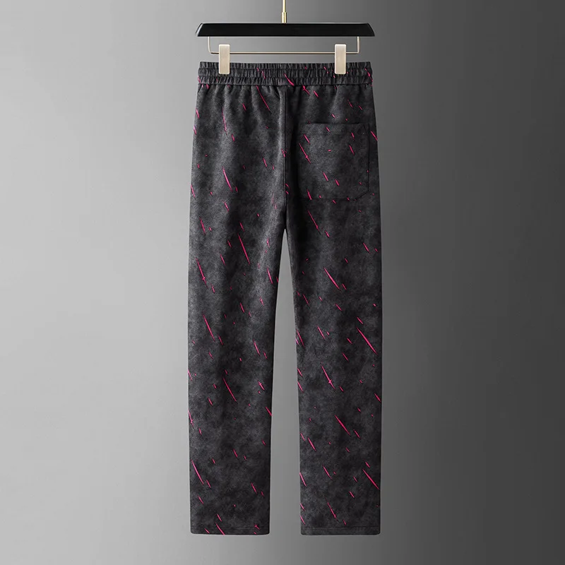 High-End Men's Casual Pants Straight Leg Embroidered Tie-Dye Loose Fit Autumn Winter New Style Fashionable Brand Polyester Fiber