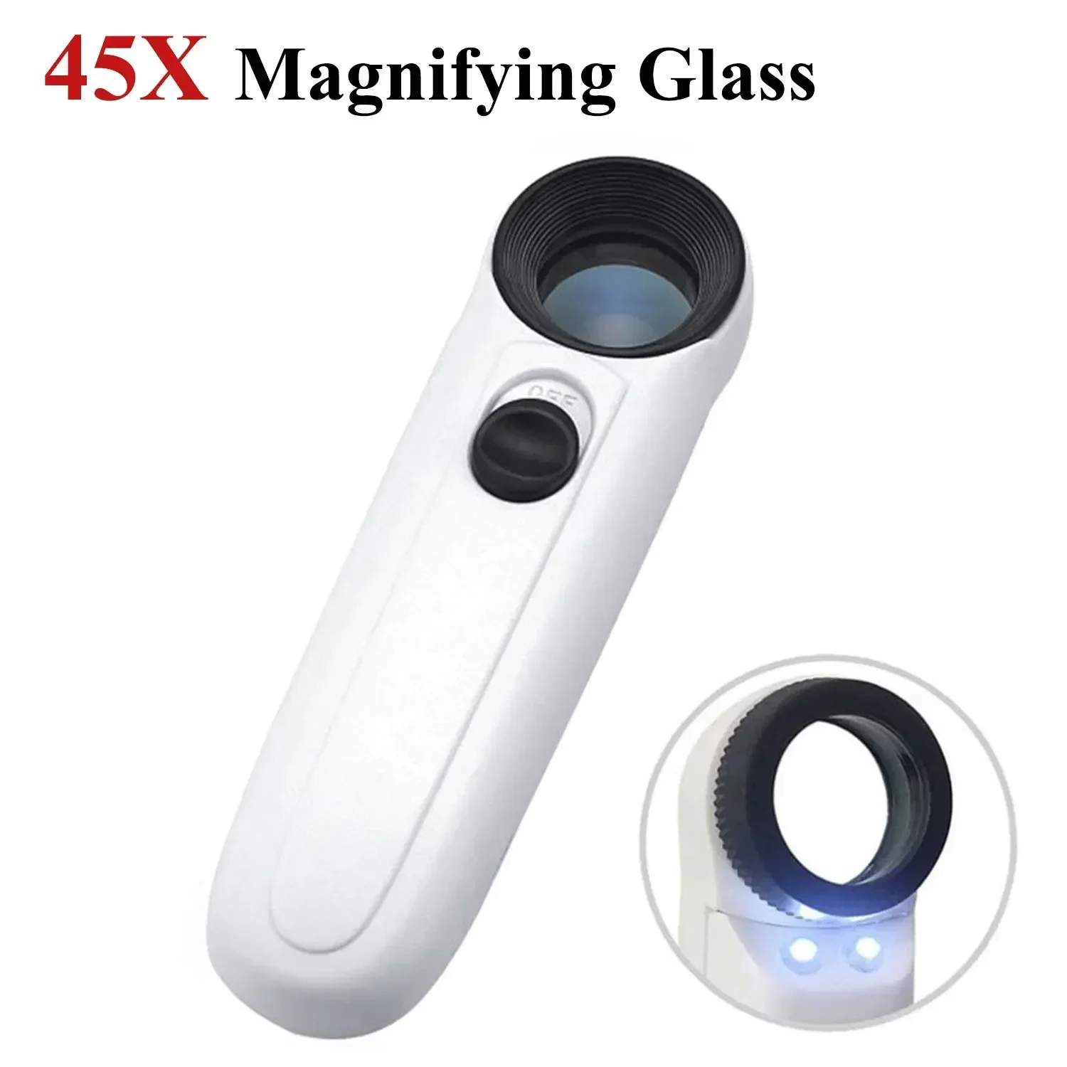 

40X Handheld Coins Magnifying Glass with 2 LED Lights Jewelry Diamond Jade Magnifier HD Loupe Lens for Jeweler Watch Repair Tool