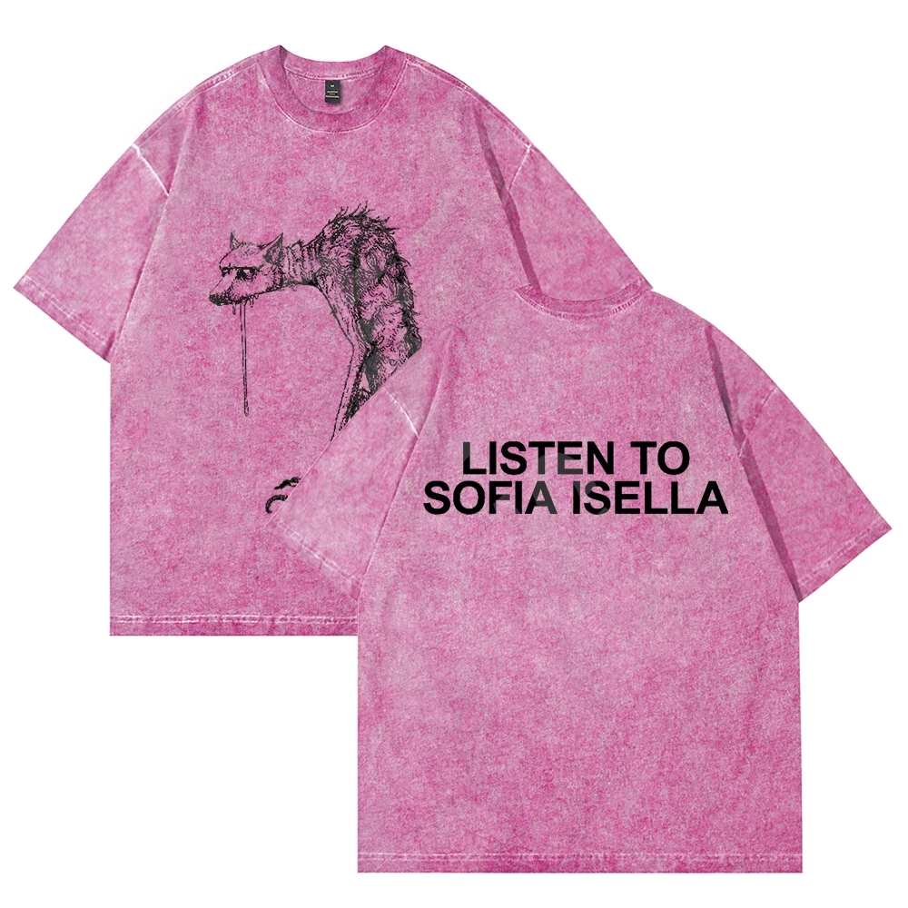 صوفيا إيسيلا غسلها القطن المحملة Harajuku القطن قصيرة الأكمام المرأة الرجال الشارع الشهير طاقم الرقبة القمم عادية موضة تي شيرت