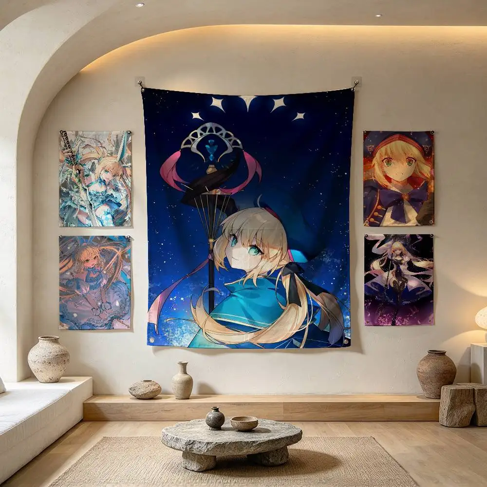 Game f-FGO Artoria Caster  Flags Wall Hanging Tapestry Outdoor Garage Room Decorative flag Background Blanket