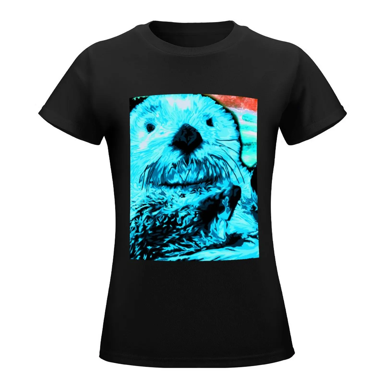 Bright Aqua Blue painted Sea Otter art T-Shirt anime clothes lady clothes western t-shirt dress for Women