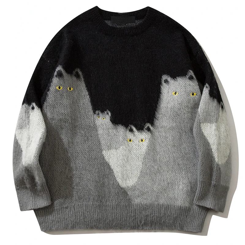 New Winter Homestay Funny Knitted Cat Embroidered Sweater Autumn Fashion Loose Versatile Pullover Winter Long Sleeve Top  Full