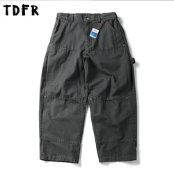 Washed Pocket Cargo Pants Mens Solid Color Spliced Safari Style Loose Wide Leg Loose Carpenter Pant Men Trousers