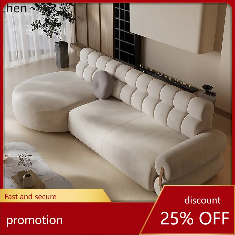 

HXL Fabric Sofa Set Cream Style Retro Corner Button Sofa