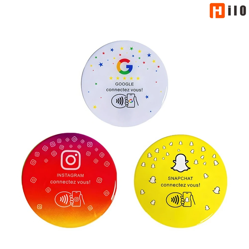 Carte à colle Google Programmable, 13.56Mhz, ronde, NFC Ntg215, affichage d'examen Google, porte-carte rond avec support adhésif