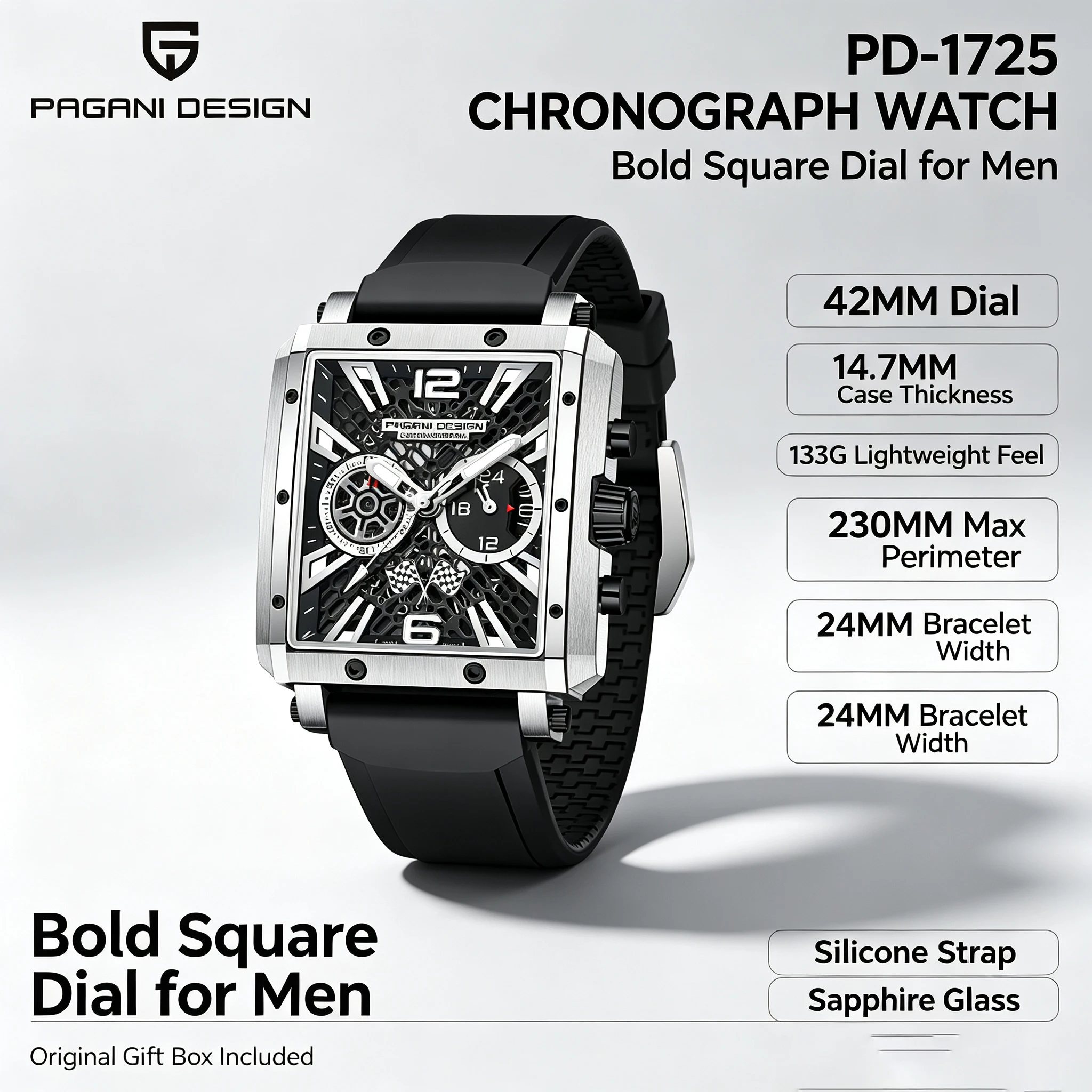 PAGANI DESIGN Men's Automatic Quartz Watch TMI VK64 Chronograph Waterproof Sport Sapphire Glass Luxury Clock 1725 Reloj hombre