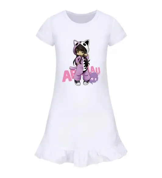 APHMAU Kids Girls Cotton Nightgown Summer Short Sleeves Cats Nightwear Cartoon Nightdress Girl Sleepwear Nightie Children Clothe