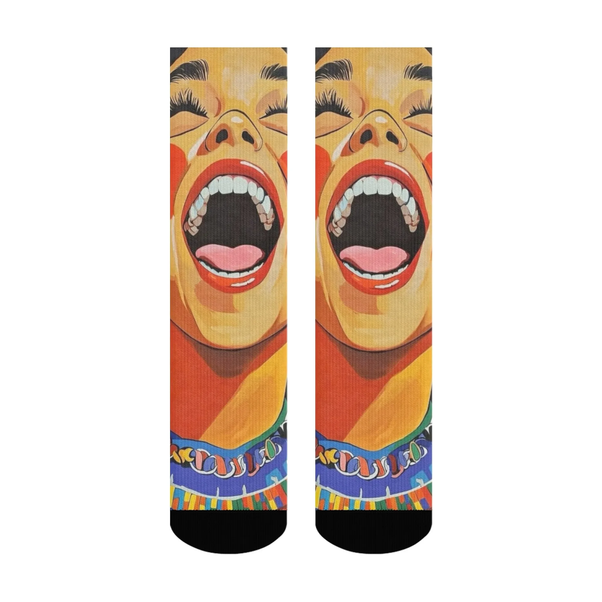 Calcetines coloridos artísticos de moda Unisex, calcetines de tripulación con estampado de persona de boca abierta, estilo callejero Hip Hop Harajuku, regalo divertido novedoso