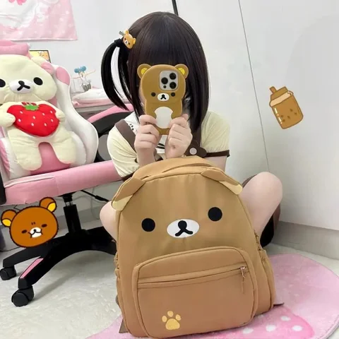Милый рюкзак Rilakkuma с мультяшной вышивкой, вместительный школьный ранец для студентов, нейлоновые многофункциональные сумки