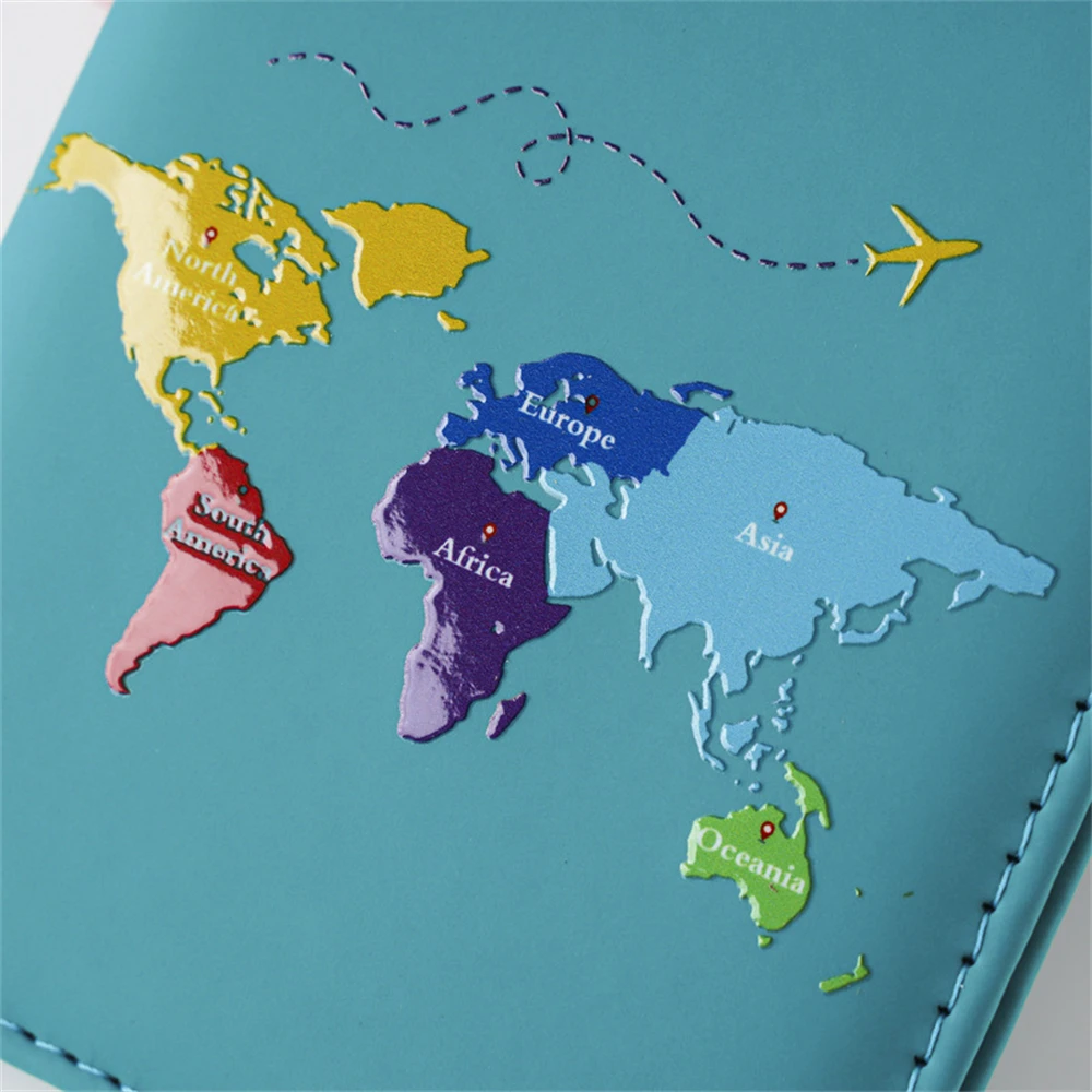 Leather Passport Cover Women Men Color Letter Map Printed Passport Holder Ticket Clip Wallet Travel ID Card Photo Holder Unisex