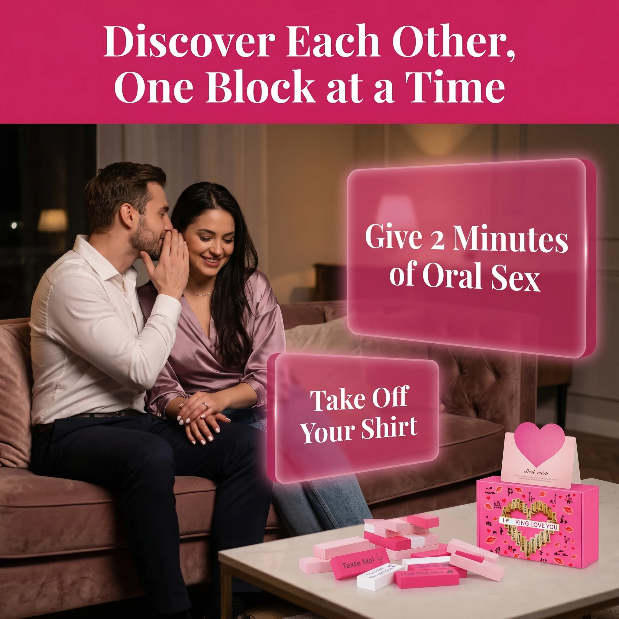 Couples Date Night Tumble Tower Blocks, Dopamine Color Romantic Game for Adults, Creative Relationship Gift