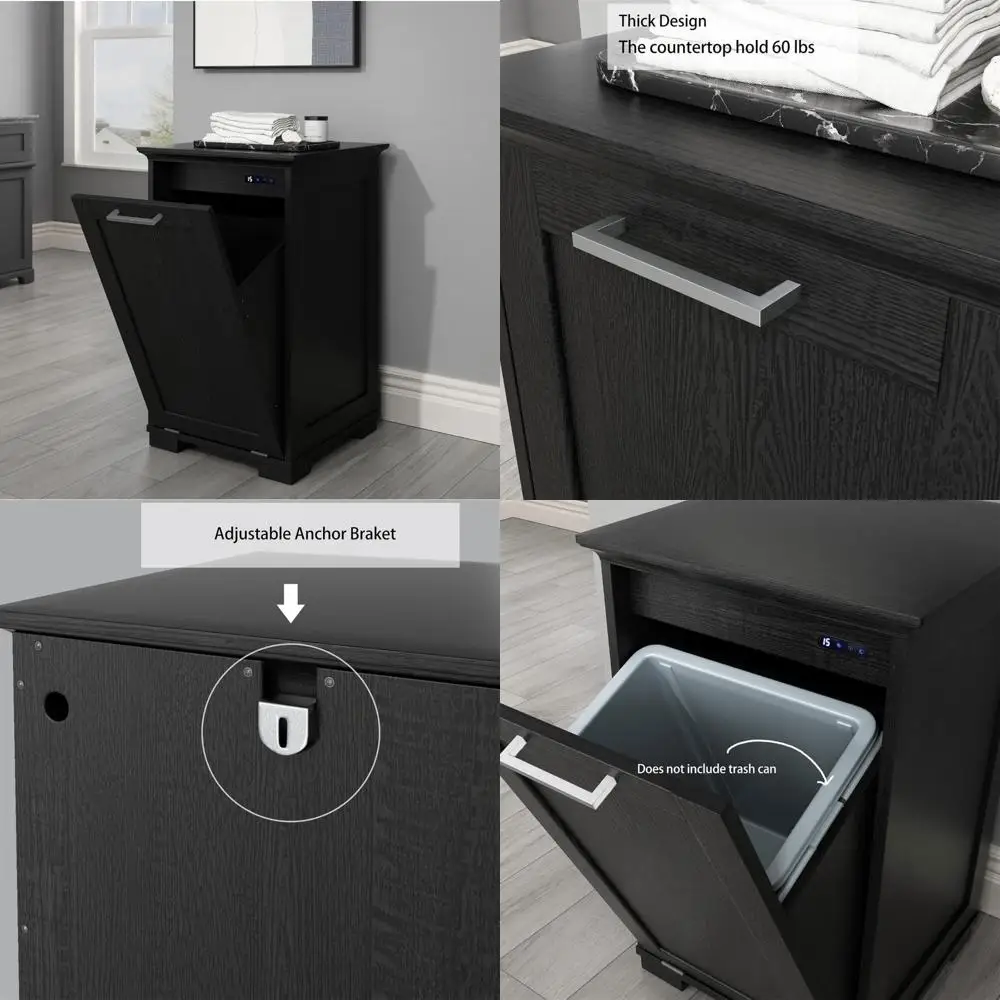 

Free Standing Wooden Kitchen Trash Cabinet with Tilt-Out Garbage Can Holder in Black Finish