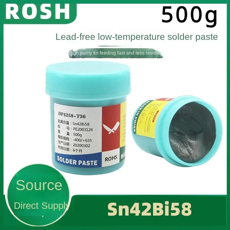 

Sn42Bi58 500g low-temperature solder paste SMT chip halogen-free and environmentally friendly LED solder paste